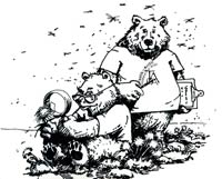 Toolik Bears collecting data; drawn by John Adams, 1991